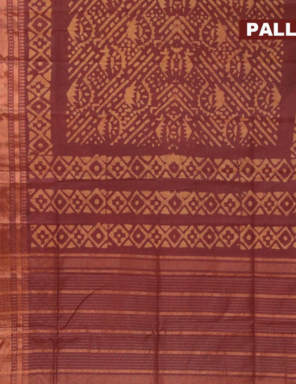 Semi tussar saree coffee brown with allover batik prints and zari woven kanjivaram style border - {{ collection.title }} by Prashanti Sarees