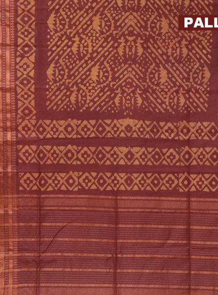 Semi tussar saree coffee brown with allover batik prints and zari woven kanjivaram style border - {{ collection.title }} by Prashanti Sarees