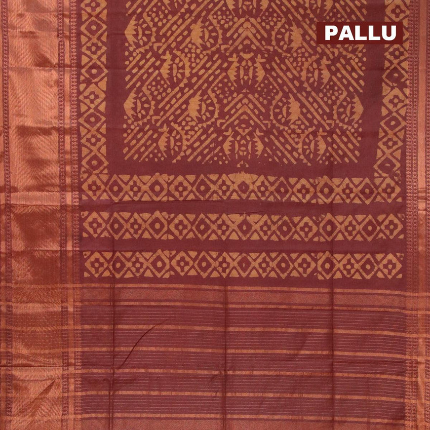 Semi tussar saree coffee brown with allover batik prints and zari woven kanjivaram style border - {{ collection.title }} by Prashanti Sarees