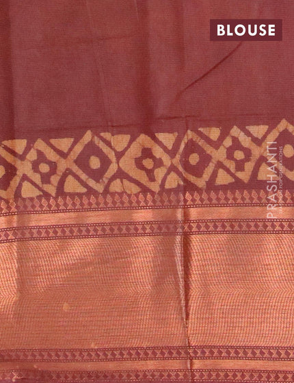 Semi tussar saree coffee brown with allover batik prints and zari woven kanjivaram style border - {{ collection.title }} by Prashanti Sarees