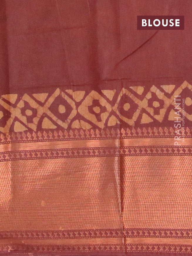 Semi tussar saree coffee brown with allover batik prints and zari woven kanjivaram style border - {{ collection.title }} by Prashanti Sarees