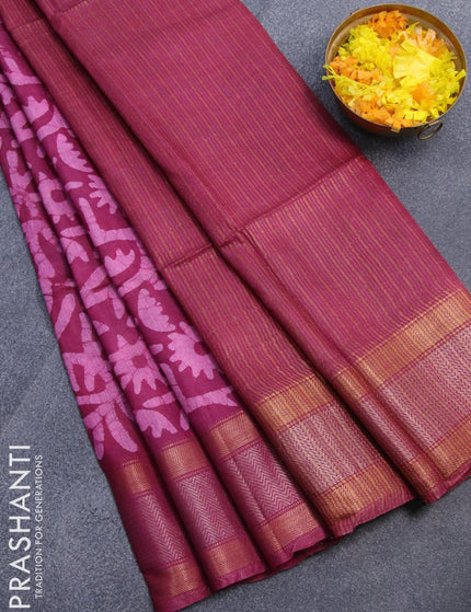 Semi tussar saree deep maroon with allover batik prints and zari woven kanjivaram style border - {{ collection.title }} by Prashanti Sarees