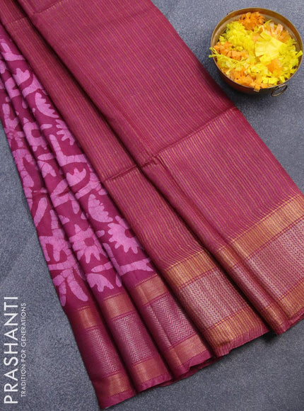 Semi tussar saree deep maroon with allover batik prints and zari woven kanjivaram style border - {{ collection.title }} by Prashanti Sarees