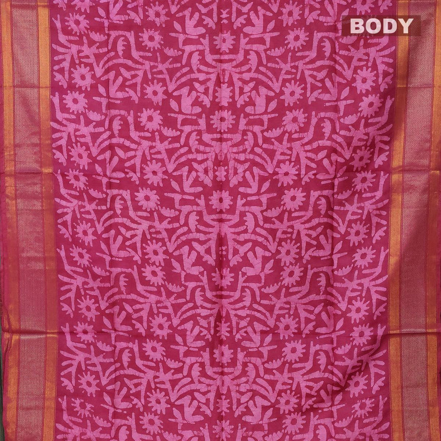 Semi tussar saree deep maroon with allover batik prints and zari woven kanjivaram style border - {{ collection.title }} by Prashanti Sarees