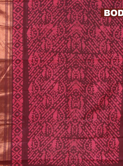 Semi tussar saree deep maroon with allover batik prints and zari woven kanjivaram style border - {{ collection.title }} by Prashanti Sarees