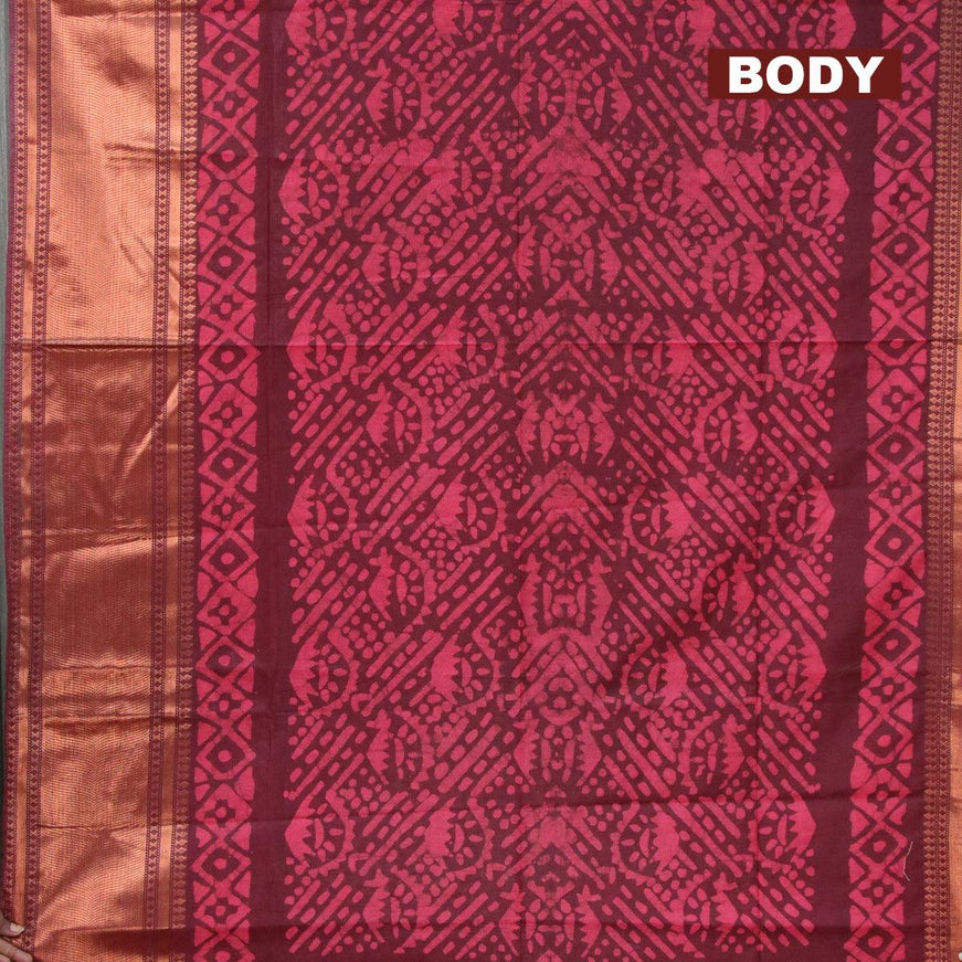 Semi tussar saree deep maroon with allover batik prints and zari woven kanjivaram style border - {{ collection.title }} by Prashanti Sarees