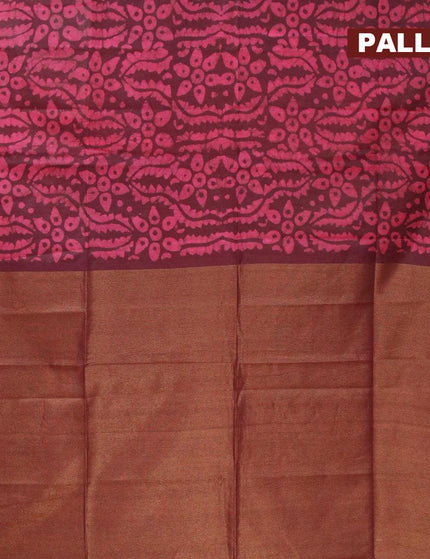 Semi tussar saree deep maroon with allover batik prints and zari woven kanjivaram style border - {{ collection.title }} by Prashanti Sarees