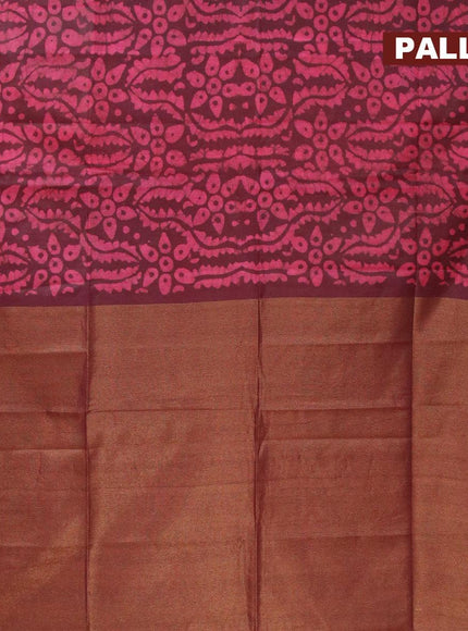 Semi tussar saree deep maroon with allover batik prints and zari woven kanjivaram style border - {{ collection.title }} by Prashanti Sarees