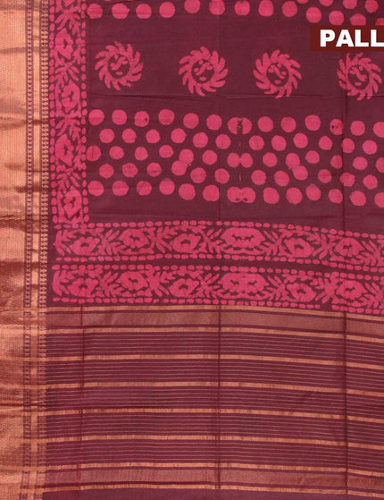 Semi tussar saree deep maroon with allover batik prints and zari woven kanjivaram style border - {{ collection.title }} by Prashanti Sarees