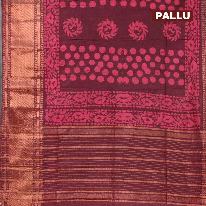 Semi tussar saree deep maroon with allover batik prints and zari woven kanjivaram style border - {{ collection.title }} by Prashanti Sarees