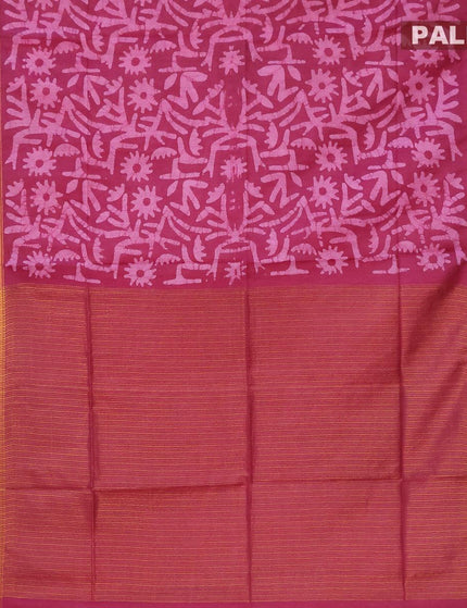 Semi tussar saree deep maroon with allover batik prints and zari woven kanjivaram style border - {{ collection.title }} by Prashanti Sarees