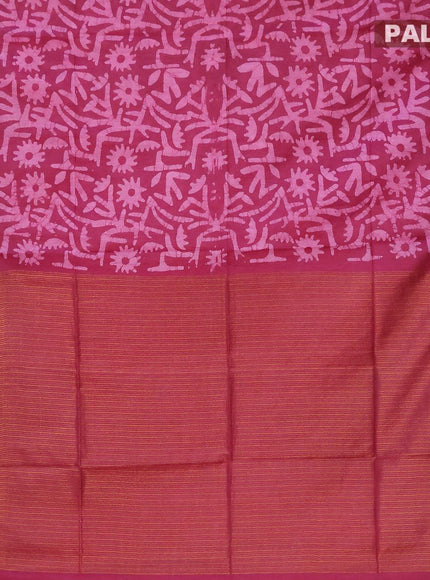 Semi tussar saree deep maroon with allover batik prints and zari woven kanjivaram style border - {{ collection.title }} by Prashanti Sarees