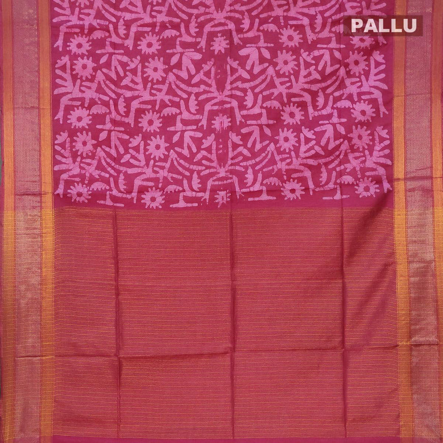 Semi tussar saree deep maroon with allover batik prints and zari woven kanjivaram style border - {{ collection.title }} by Prashanti Sarees