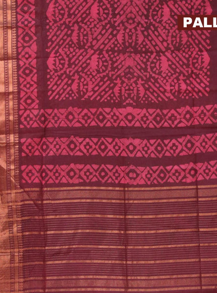 Semi tussar saree deep maroon with allover batik prints and zari woven kanjivaram style border - {{ collection.title }} by Prashanti Sarees