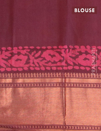 Semi tussar saree deep maroon with allover batik prints and zari woven kanjivaram style border - {{ collection.title }} by Prashanti Sarees