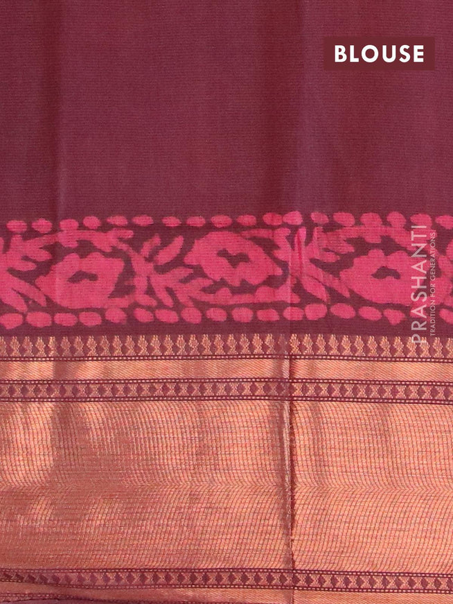 Semi tussar saree deep maroon with allover batik prints and zari woven kanjivaram style border - {{ collection.title }} by Prashanti Sarees