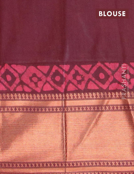 Semi tussar saree deep maroon with allover batik prints and zari woven kanjivaram style border - {{ collection.title }} by Prashanti Sarees