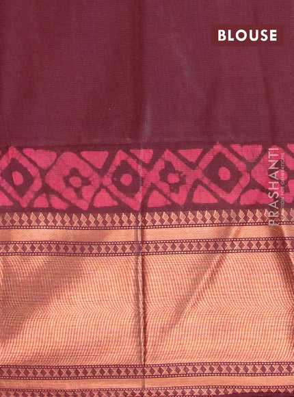 Semi tussar saree deep maroon with allover batik prints and zari woven kanjivaram style border - {{ collection.title }} by Prashanti Sarees