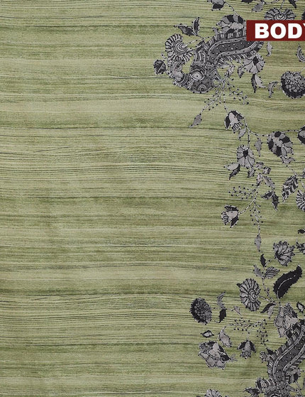 Semi tussar saree green shade and black with kalamkari prints & french knot work and simple border - {{ collection.title }} by Prashanti Sarees