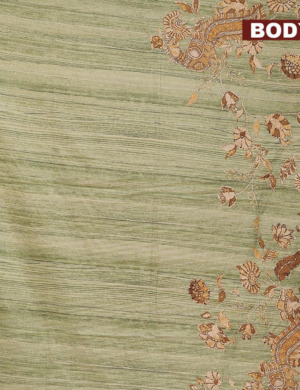 Semi tussar saree green shade with kalamkari prints & french knot work and simple border - {{ collection.title }} by Prashanti Sarees