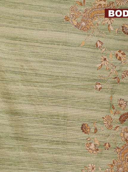 Semi tussar saree green shade with kalamkari prints & french knot work and simple border - {{ collection.title }} by Prashanti Sarees