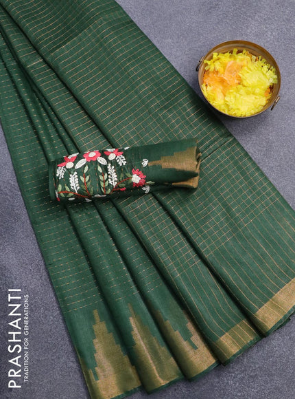 Semi tussar saree green with allover zari weaves and seperate embroidery work blouse - {{ collection.title }} by Prashanti Sarees