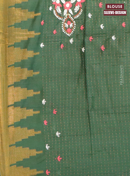 Semi tussar saree green with allover zari weaves and seperate embroidery work blouse - {{ collection.title }} by Prashanti Sarees