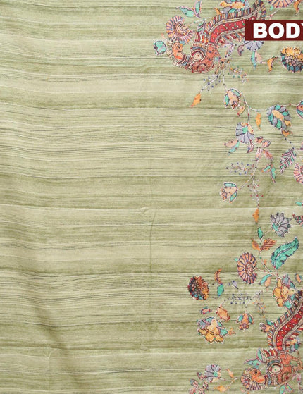 Semi tussar saree green with kalamkari prints & french knot work and simple border - {{ collection.title }} by Prashanti Sarees