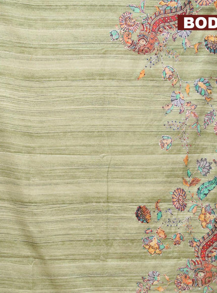 Semi tussar saree green with kalamkari prints & french knot work and simple border - {{ collection.title }} by Prashanti Sarees