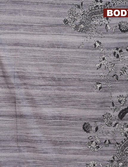 Semi tussar saree grey and black with kalamkari prints & french knot work and simple border - {{ collection.title }} by Prashanti Sarees