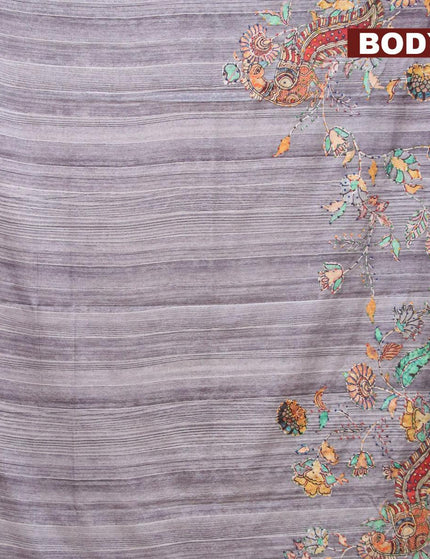 Semi tussar saree grey with kalamkari prints & french knot work and simple border - {{ collection.title }} by Prashanti Sarees