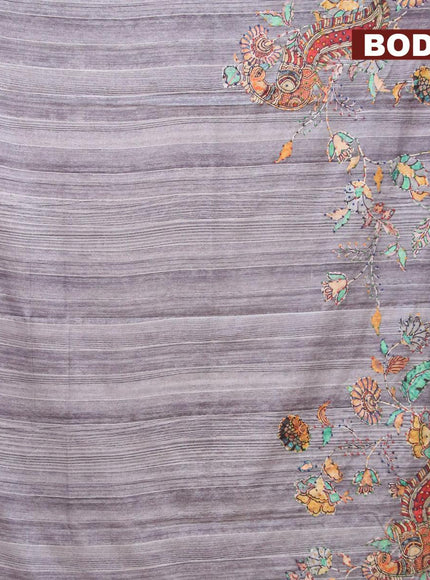 Semi tussar saree grey with kalamkari prints & french knot work and simple border - {{ collection.title }} by Prashanti Sarees