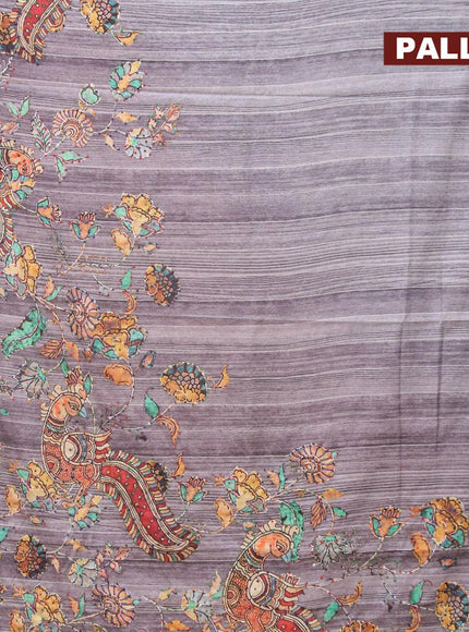 Semi tussar saree grey with kalamkari prints & french knot work and simple border - {{ collection.title }} by Prashanti Sarees