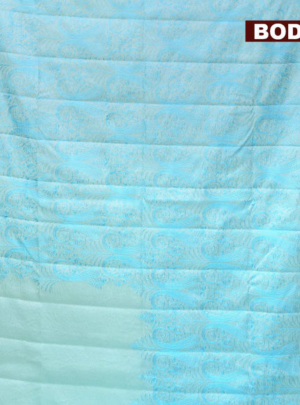 Semi tussar saree light blue and with allover lucknowi work in borderless style - {{ collection.title }} by Prashanti Sarees