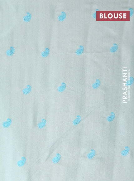 Semi tussar saree light blue and with allover lucknowi work in borderless style - {{ collection.title }} by Prashanti Sarees