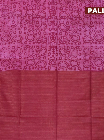 Semi tussar saree magenta pink with allover batik prints and zari woven kanjivaram style border - {{ collection.title }} by Prashanti Sarees