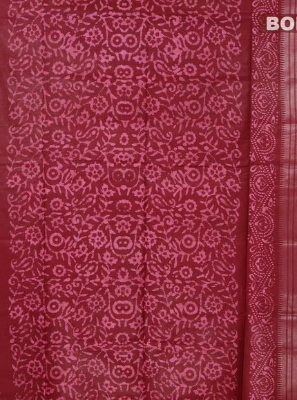 Semi tussar saree maroon with allover batik prints and silver zari woven kanjivaram style border - {{ collection.title }} by Prashanti Sarees