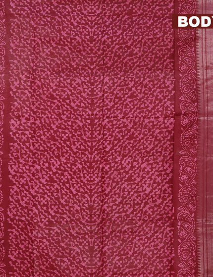 Semi tussar saree maroon with allover batik prints and silver zari woven kanjivaram style border - {{ collection.title }} by Prashanti Sarees