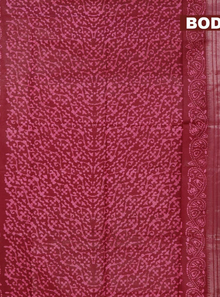 Semi tussar saree maroon with allover batik prints and silver zari woven kanjivaram style border - {{ collection.title }} by Prashanti Sarees