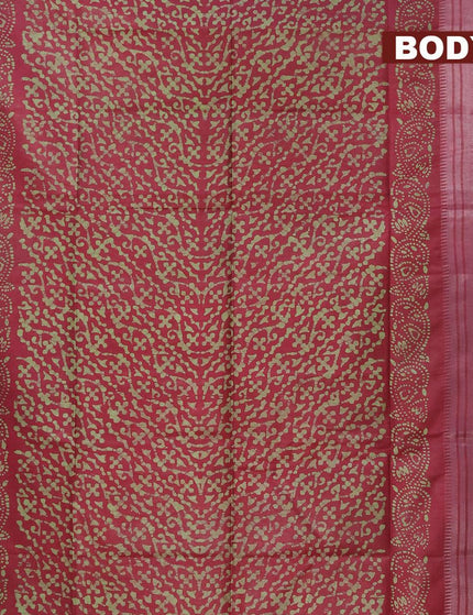 Semi tussar saree maroon with allover batik prints and silver zari woven kanjivaram style border - {{ collection.title }} by Prashanti Sarees