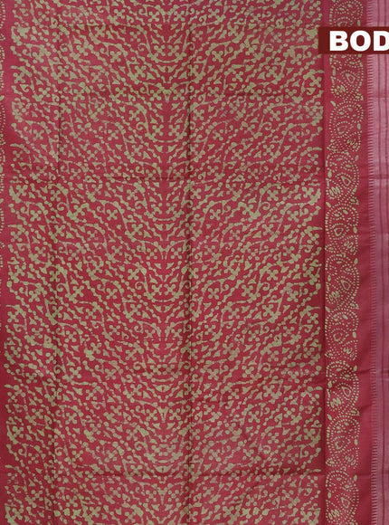 Semi tussar saree maroon with allover batik prints and silver zari woven kanjivaram style border - {{ collection.title }} by Prashanti Sarees