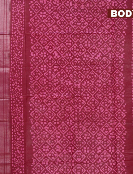 Semi tussar saree maroon with allover batik prints and silver zari woven kanjivaram style border - {{ collection.title }} by Prashanti Sarees