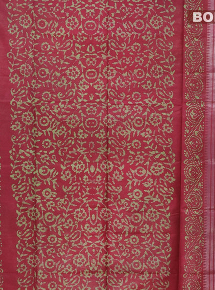 Semi tussar saree maroon with allover batik prints and silver zari woven kanjivaram style border - {{ collection.title }} by Prashanti Sarees