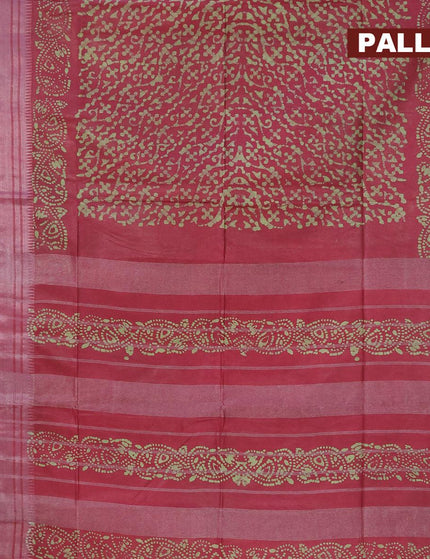 Semi tussar saree maroon with allover batik prints and silver zari woven kanjivaram style border - {{ collection.title }} by Prashanti Sarees