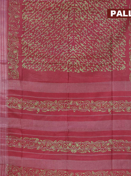 Semi tussar saree maroon with allover batik prints and silver zari woven kanjivaram style border - {{ collection.title }} by Prashanti Sarees