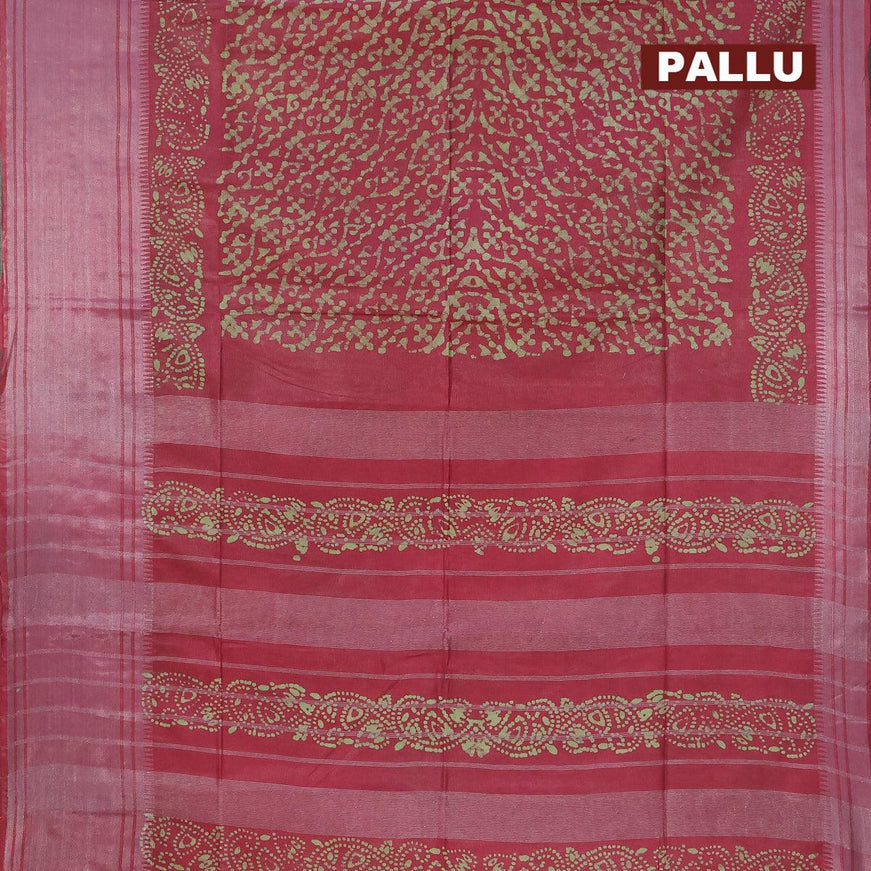 Semi tussar saree maroon with allover batik prints and silver zari woven kanjivaram style border - {{ collection.title }} by Prashanti Sarees