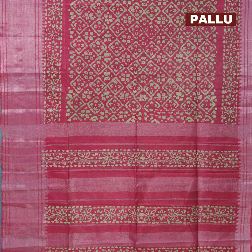 Semi tussar saree maroon with allover batik prints and silver zari woven kanjivaram style border - {{ collection.title }} by Prashanti Sarees