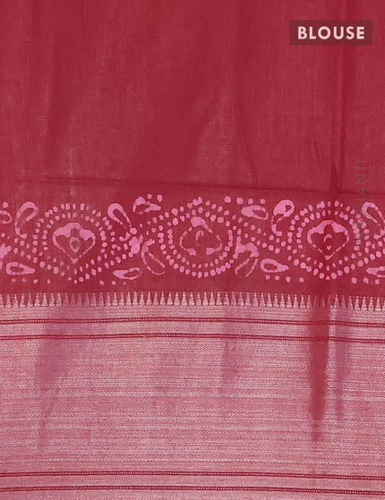 Semi tussar saree maroon with allover batik prints and silver zari woven kanjivaram style border - {{ collection.title }} by Prashanti Sarees