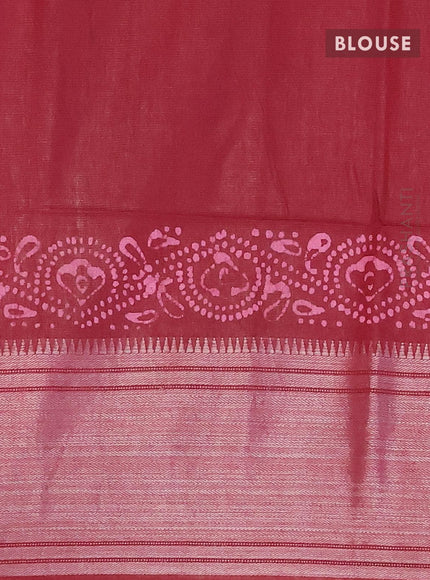 Semi tussar saree maroon with allover batik prints and silver zari woven kanjivaram style border - {{ collection.title }} by Prashanti Sarees