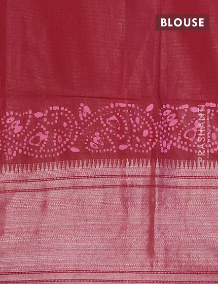 Semi tussar saree maroon with allover batik prints and silver zari woven kanjivaram style border - {{ collection.title }} by Prashanti Sarees